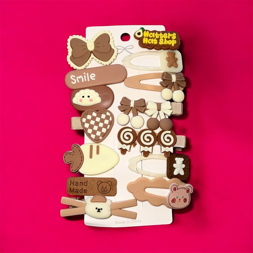 NEW 14pc Neutral Hair Clip Set | Bows, Hearts & Cute Styles Kids Girls Women